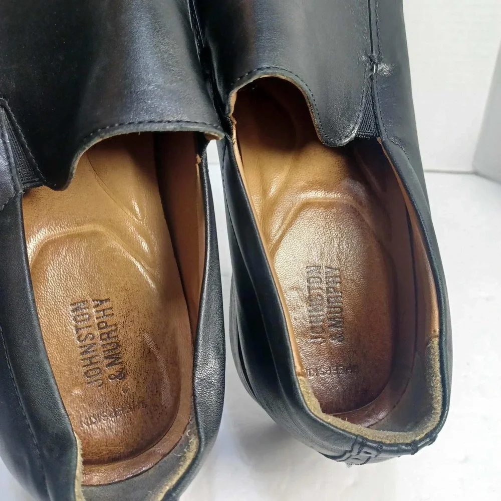 Johnston‎ & Murphy Mens 10.5 Black Leather Slip On Loafers Dress Shoes